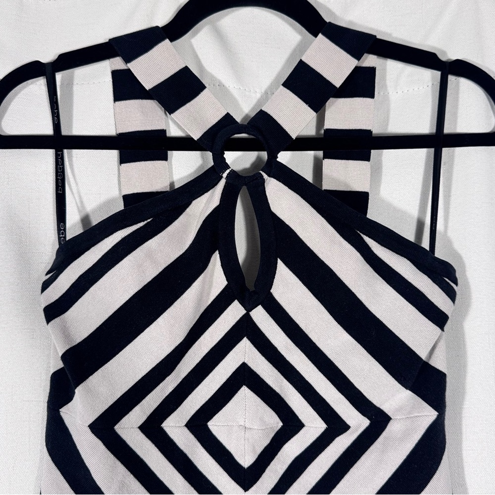 Bebe Black and White Cross Front Keyhole Top - Picture 2 of 6